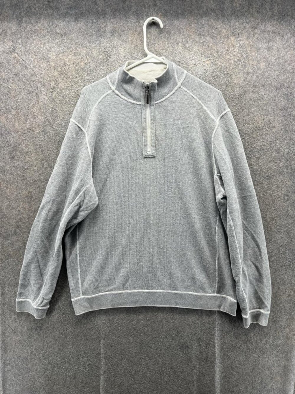 Tommy Bahama Sweatshirt Mens XL Gray 1/4 Zip Pullover Fleece Mock Reversible